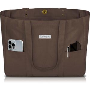 HOMESPON Large Canvas Tote Bag for Women Everything Bag with Pockets and Laptop Sleeve (Brown)