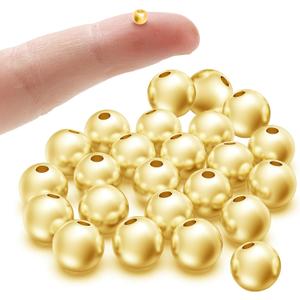 OHINGLT 18K Gold Plated 925 Sterling Silver Beads for Jewelry Making,Smooth Round Ball Spacer Beads for Ring, Necklace, Bracelet Making (Made in Italy, 6mm) (20Pcs 6mm(0.24in))