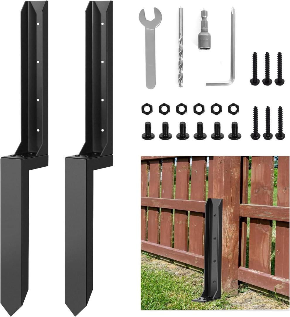 2 Pcs Fence Post Repair Kit  Heavy Duty Metal Ground Stakes for Wood Post Support, Fix Tilted or Broken Fence Posts  Durable Anchor Stabilizer for Outdoor Garden, Yard, and Farm Fencing