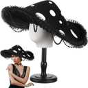 Mushroom Hat Renaissance Medieval Costume Cosplay Victorian Fairy Accessories with Bead Lace Brim Cap (Black)