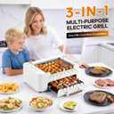 3-IN-1 Skewer Electric Indoor Grill - 1000W Electric Grill with 360 Auto-Rotating, Smokeless Indoor Grill with 3 Cooking Modes, Temperature Adjustable, Removable Tempered Glass Lid