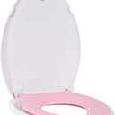 Elongated Toilet Seat, 19" Toilet Seat with Potty Training Seat for Kids, Quiet Close Hinges, Safe PP Material, Easy Install for Family Bathrooms, Pink