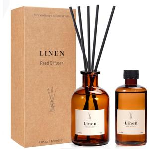 Reed Diffuser Set, 8.12 fl.oz Linen Scented Oil Diffuser, Home Fragrance Reed Diffusers for Bathroom Shelf Decor & Air Fresheners - Includes Reed Diffuser Sticks, 2 Pack Fragrance Oil & Glass Bottle