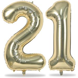 Champagne Gold 21st Birthday Balloons for Her, 40In Light Gold Foil Number 21 Balloons for Boys Girls, Birthday Party Balloons Numbers 2 and 1 for Women Men 12th 21st Anniversary Decorations Supplies