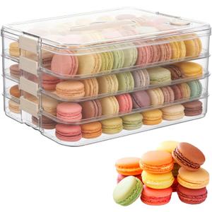 4-Layer Stackable Cookie Airtight Storage Containers with Lids, Portable Plastic Cookie Storage Case Snack Containers for Desserts, Cupcakes, Snacks, Dumplings, Fruit- Clear Lid, 11.61 x 7.87 x 5.5 inches