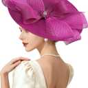 Kgromfy Women's Wide Brim Fascinator Hat Tea Party Headband Large Vintage Church Hat Lady Headwear for Derby Wedding Cocktail