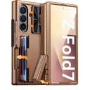 for Samsung Galaxy Z Fold 7 Case RFID Wallet with Cards Holder[Kickstand][Camera Cover] Shockproof Silicone Protective Phone Case for Z Fold 7 2025-Desert Gold