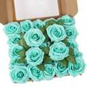 YUZZ Artificial Roses Flowers 25pcs Realistic Artificial Silk Fake Roses with Stems for DIY Wedding Bouquets, Centerpieces, Bridal Show Party, Home Decoration(Tiffany)