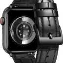 BINLUN Compatible with Apple Watch Bands 49mm 46mm 44mm 45mm 42mm 41mm 40mm 38mm Alligator Leather and Silicone Hybrid Replacement Strap for iWatch Ultra SE Series 11/10/9/8/7/6/5/4/3/2/1 (Black-Black Buckle)