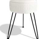 MOOWIND Velvet Vanity Stool Footrests, Round Ottoman Vanity Chairs with Anti-Slip Feet, Dressing Table Seat Foot Stool with Black Legs, Furry Padded Seat Side Table for Makeup Bedroom, White