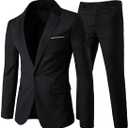 Cloudstyle Men's 2-Piece Suits Slim Fit 1 Button Dress Suit Jacket Blazer & Pants Set (Black, M)