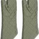 YUANQIAN 17 Inch Extra Long Oven Mitts Heat Resistant Cotton Lining Oven Thick Gloves Kitchen Food Service Mittens for Pot Holders Cooking Baking BBQ, up to 482f (Green, 17 inch)