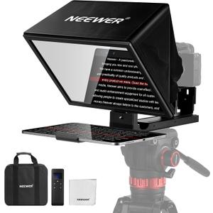 NEEWER Basics X12B Aluminum Alloy Teleprompter 12" for iPad Tablet DSLR Camera, Bluetooth, No Assembly, Remote & App Control, Compatible with iOS Android, Black, for Streaming
