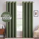 MIULEE 100% Blackout Linen Textured Curtains for Bedroom Solid Thermal Insulated Olive Green Grommet Room Darkening Curtains & Drapes Luxury Decor for Living Room Nursery 52 x 72 Inch (2 Panels)