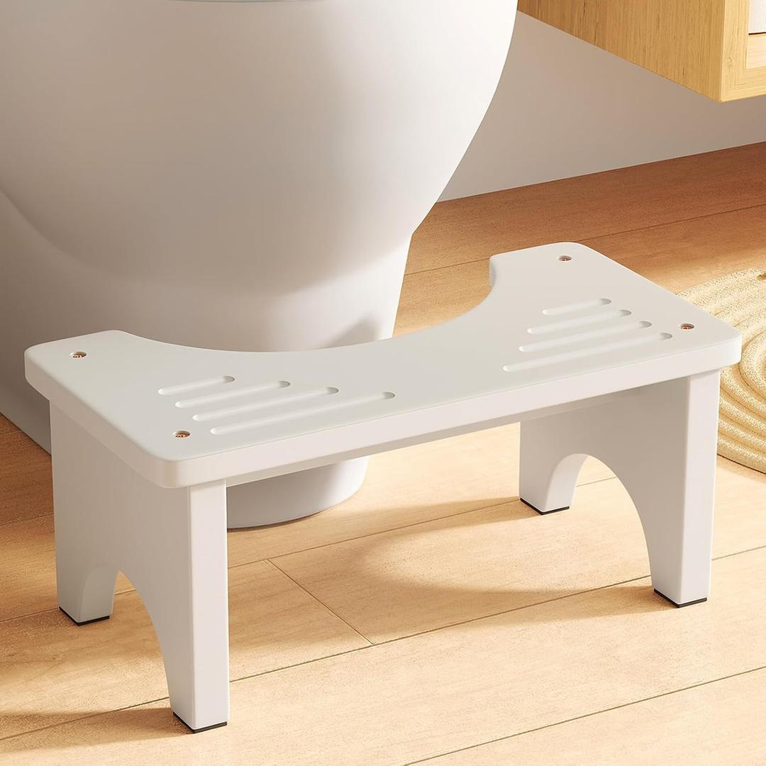 Uaniar White Wooden Poop Stool Adult, Bamboo Toilet Stool Squat, Wood Squatting Potty for Adults, Sturdy Toilet Foot Pooping for Bathroom, White