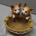 Corgi Figurine Dog Gift Basket Resin Statue Key Bowl Entryway Table Decor Decorative Rattan Style Dog Storage Bowl for Keys Candy Fruit Holder Corgi Lovers Gifts, 7.9 Inch