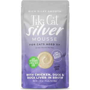 Tiki Cat Silver Mousse Wet Cat Food, Chicken, Duck & Duck Liver in Broth, 2.8 oz. Pouch (12 Count) (EXP 03/13/27)