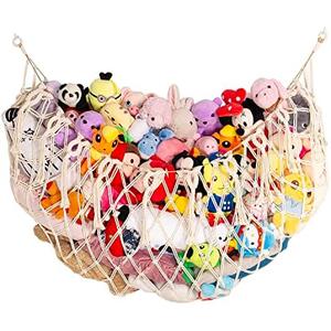 YKBU Stuffed Animal Net or Hammock Wall Hanging Net for Stuffed Animal Storage Macrame Toy Display Plush Toy Holder Soft Toy Organizer for Nursery Baby Bedroom Playroom-Cream