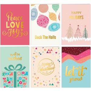 easykart labels 18 Christmas Cards Assortment with Envelopes & Sealing Stickers,6 Pastel Colour Holiday & Christmas Theme Designs, 5.75" x 4.25" For Friends, Family and loved Ones