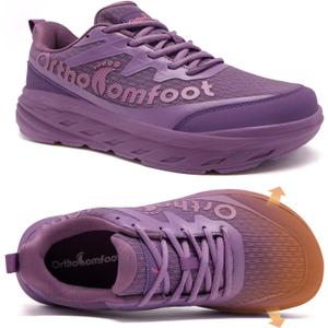 Women's Orthopedic Diabetic Wide Running Shoes: Comfortable Casual Arch Support Plantar Fasciitis Orthotic Sneakers, High Arch Swollen Work Tennis Sports Shoes for Foot and Heel Pain Relief (K3-purple)
