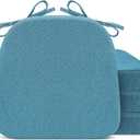 Sunsleek Chair Cushions for Dining Chairs, D-Shaped Seat Cushions with Removable Washable Cover and Ties, Chair Pads for Kitchen, Indoor Dining Room, Patio Chairs, 17'' x 16'', Set of 4, Blue, 4 Count