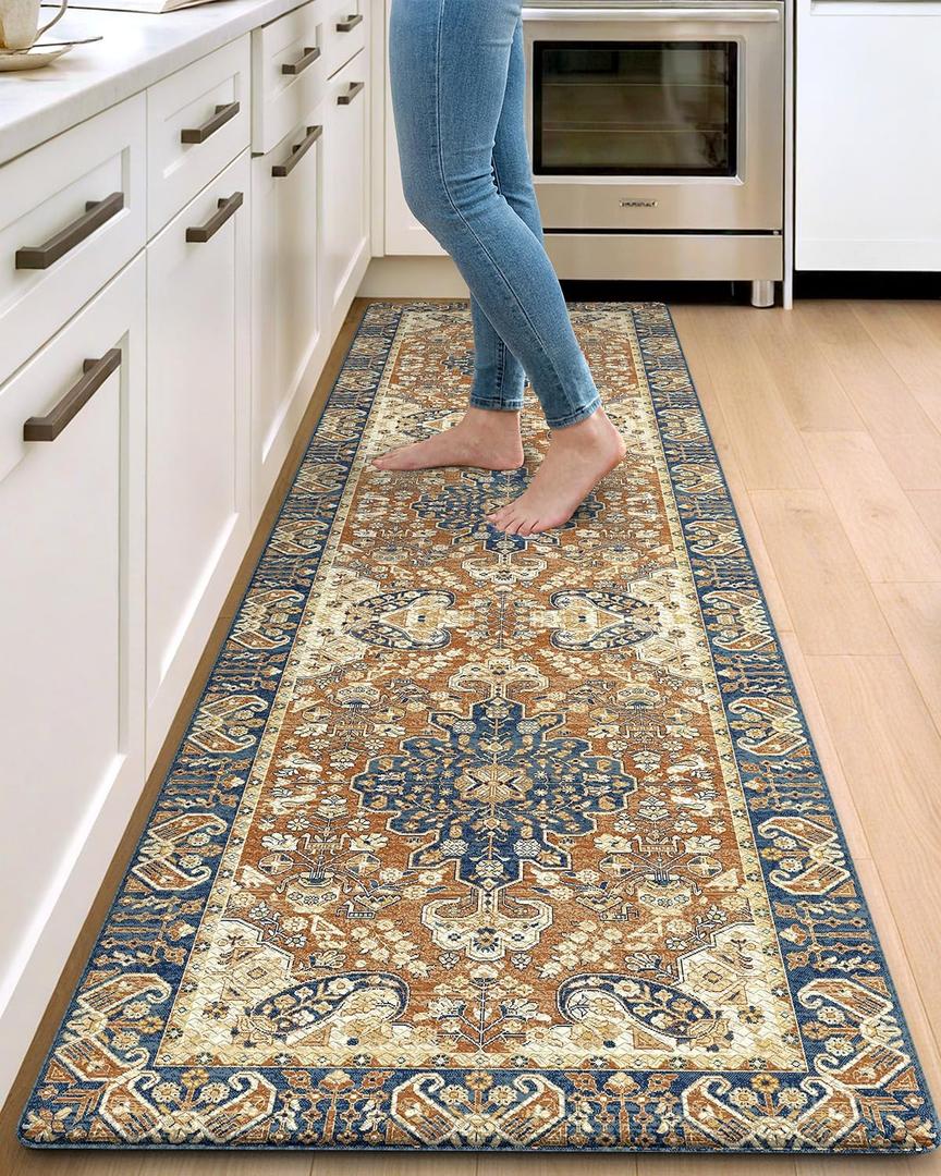 DEXI Kitchen Floor Mats Cushioned Anti Fatigue Runner 24x87 Brown Beige