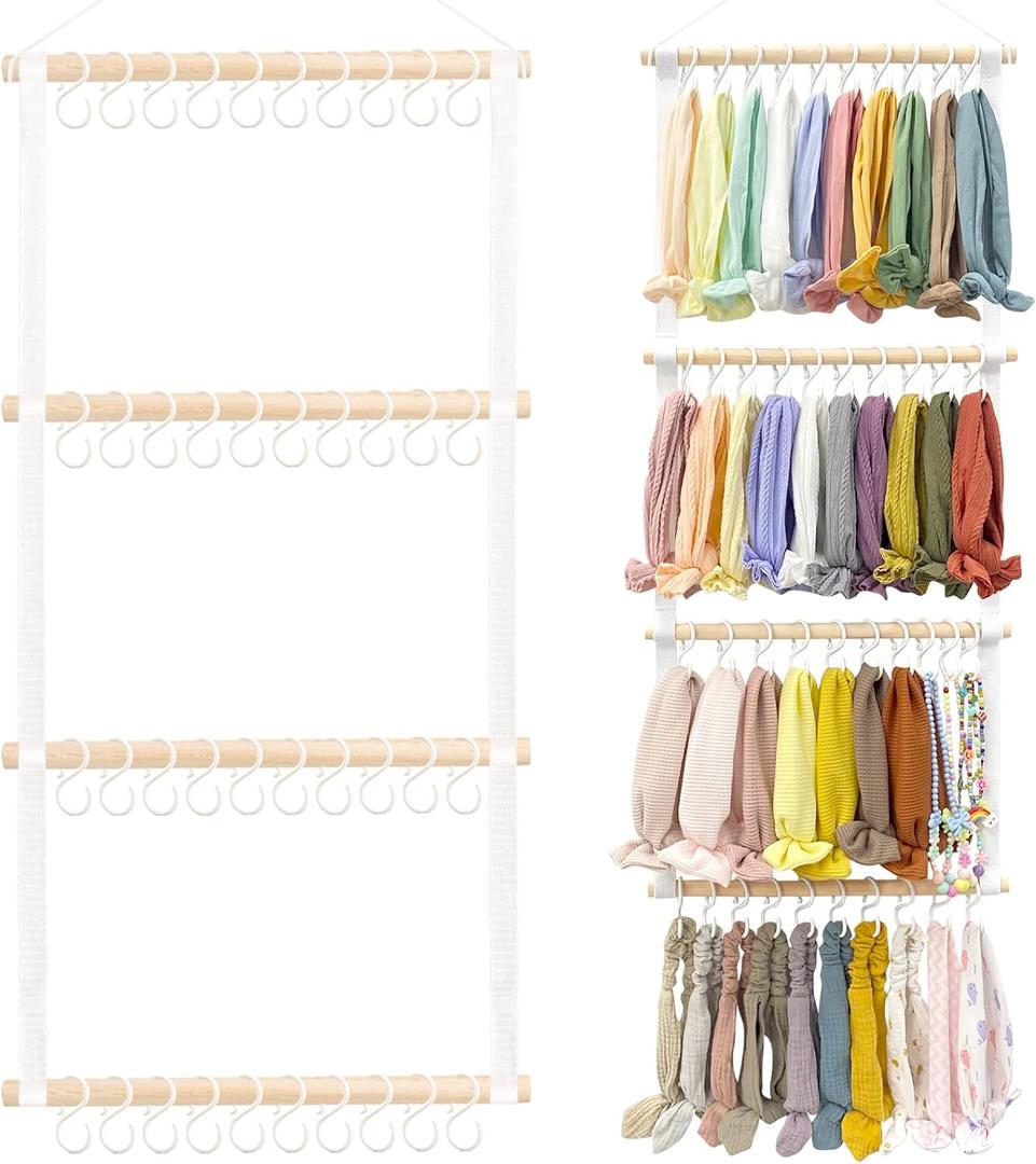 POVETIRE Headband Holder for Girls Baby Headband Organizer Head Bands Hair Accessories Display Organizer Wall Hanging Decor for Nursery Toddler Girl Room (White-1)