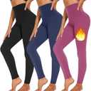 3 Pack Fleece Lined Leggings Women High Waisted Warm Winter Yoga Pants for Women Thermal Running Workout Leggings, Large-X-Large, Black/Navy/Dark Pink