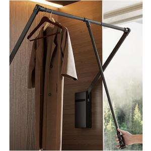 Pull Down Closet Rod for Hanging Clothes, Retractable Wardrobe Hanger for Cabinet Inside Width 26"~35", Aluminium alloy Tubing with Plastic Housing, 44 lb Weight Rating (Black)
