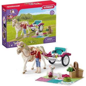 Schleich Horse Club - 32PC Horse and Carriage Picnic Playset - With Pony, Toy Dog, Action Figure and More - Interactive Play for Kids Ages 5+