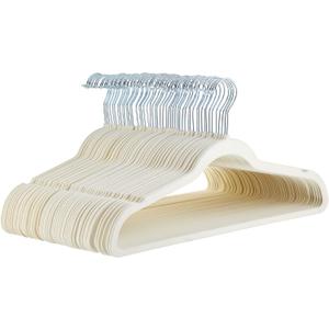 Amazon Basics Slim Velvet Non-Slip Space Saving Suit Clothes Hangers with Shoulder Notches for Closet Organization, Ivory/Silver, 50-Pack