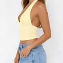 TiulZial Womens Sexy Halter Tops Deep V Neck Backless Tank Top Open Back Sleeveless Slim Fit Y2k Summer Crop Tops (Yellow, M)