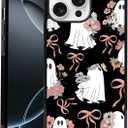 Coquette Floral Ghost Phone Case Fit for iPhone 16 Pro Max TPU Shockproof Designed Cute Bow Halloween Spooky Phone Cover Gift for Boy Girl Men Women
