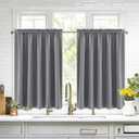 DWCN Grey Blackout Curtains for Half Window, Thermal Insulated Energy Saving Room Darkening Curtains for Kitchen/Bedroom (W60 x L36 inch, Set of 2 Panels, Top of Rod Pocket)