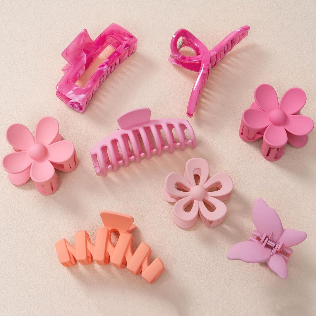 8PCS Flower Clips for Women, Thick Hair Accessories with Multi-Styles, Neutral Colors and Variety Pack, Ideal for Girls (8PCS(Pink/Orange))