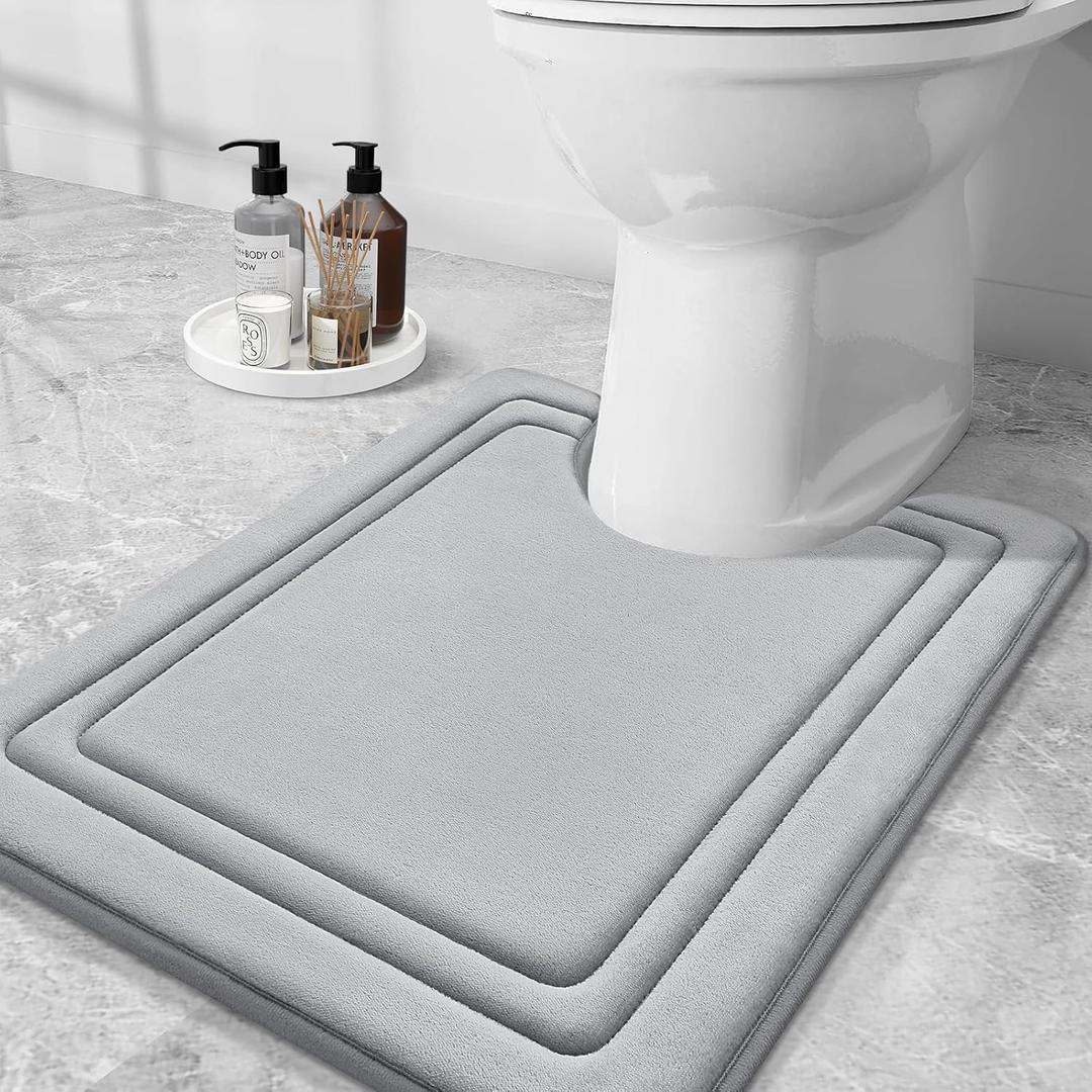 Grandaily Memory Foam Toilet Rugs U-Shaped 24x20, Ultra Soft, Non-Slip and Absorbent Bathroom Rugs, Machine Wash Dry, Comfortable Contour Bath Mat for Toilet Base, Grey