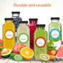 STARSIDE 12 oz Glass Juice Bottles with Lids 12 Pack - Square Reusable Drinking Jars for Juicing, Milk, Kombucha - Includes 1 Bottle Brush, 12 Colored Labels