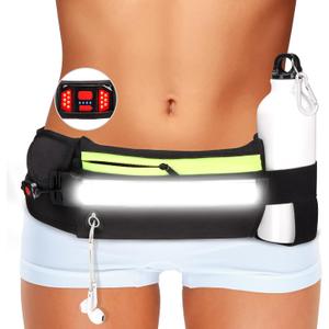 Running Light, 1000Lumens Running Belt Running Gear with 230Rechargeable Night Running Light for Phone Waist Bag Light with Water Bottle Holder Slim Running Belt for Runners Sports Jogging Walking (Black)