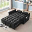 3-in-1 Convertible Sofa Bed, Pull-Out Sleeper Bed with Adjustable Backrest & Two Arm Storage Pocket, Velvet Futon Couches, Loveseat, Black