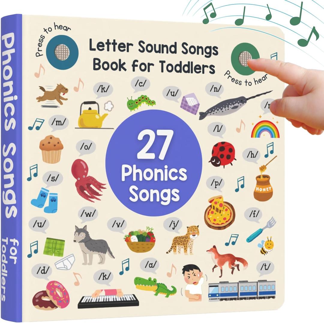LEARNING BUGS Phonics Songs Book, 26 Letter Sound Songs, Preschool & Kindergarten Learn to Read for 3 Year olds, Perfect Toy and Gift for Toddlers Ages 2+