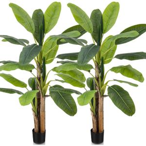 Jexine 2 Pack 6 Ft Artificial Banana Tree with Pot Faux Banana Plants Tall Faux Floor Leaf Plant with 3 Trunks and 19 Large Leaves for Indoor Home Office Decor Housewarming Gift