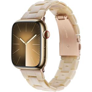 V-MORO Resin Bands Compatible with Apple Watch Series 10/9/8/7 41mm/42mm Fashion Lightweight Cute Strap with Starlight Buckle for iwatch Series SE/6/5/4/3/2/1(Floral Pink,38mm/40mm/41mm/42mm) (Creamy)