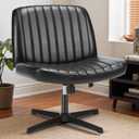 Desk Chair No Wheels, Criss Cross Chair Wide Cross Legged Office Desk Vanity Chair, PU Leather Armless Adjustable Swivel Chairs for Home Computer Task Black