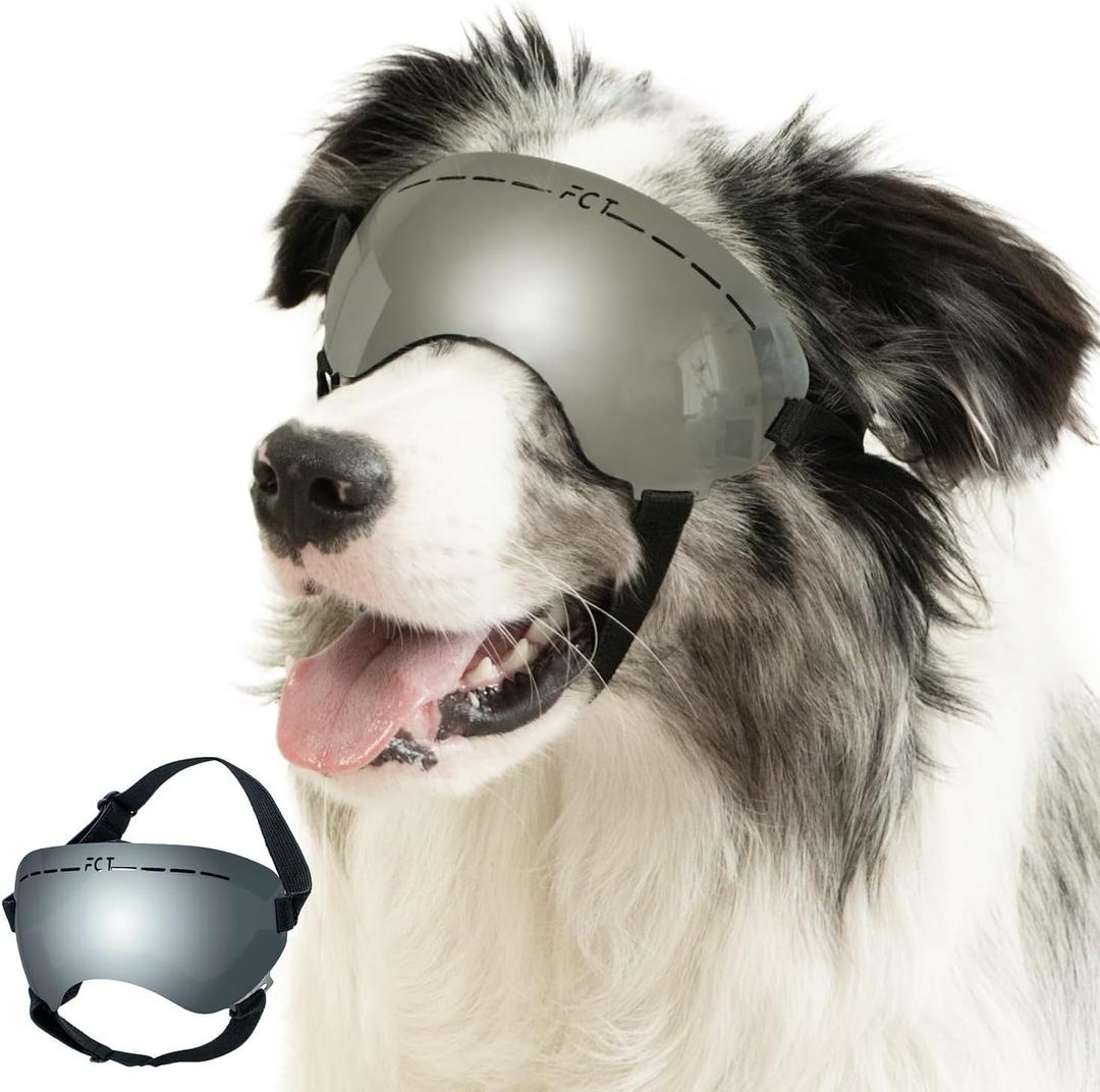 2 x Dog Goggles UV400 Protection,Ski Goggles for Large Breeds with Adjustable Strap, Dog Sunglasses with Comfort-Focused Frameless Design - UV-Resistant/Windproof/Snowproof for Running,Cycling (Sliver) (Medium, Silver)