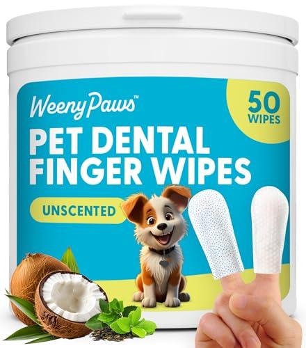 WEENY PAWS Pet Dental Wipes for Dogs & Cats, Remove Bad Breath and Plaque, Easy to use, Dog Finger Toothbrush, Disposable Gentle Cleaning Pet Dental Wipes, Gentle Dog Toothbrush, 50 Wipes, Pack of 4