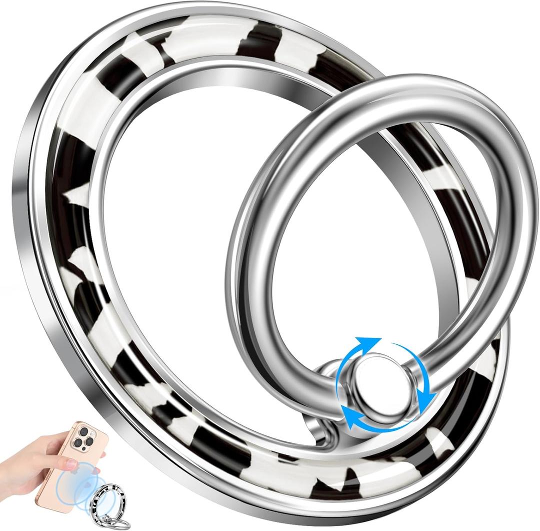 LISEVO Phone Ring Holder Compatible with MagSafe - Magnetic Cell Phone Grip Magnet Removable Finger Ring Grip Stand Cute Girly Kawaii White Unique Design for iPhone 17 Pro Max 16 15 14 13 12 Series