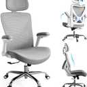 Ergonomic Office Chair-Computer X-Shaped Chair Mesh PU Leather with Adjustable Lumbar Support-Executive Desk Chair High Back with Headrest Flip-Up Arms for Long Hours (White-Grey)
