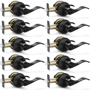 10 Pack Matte Black Door Handles Privacy Door Levers, Heavy Duty Bed and Bath Door Locks Interior Door Knobs, Reversible Keyless Wave Lever Door Handles