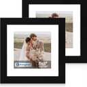 Hongkee 8x8 Picture Frame Set of 2, Made of Real Glass and Black Wooden Frame - Display Square 6x6 with Mat or 8x8 Without Mat, 8 by 8 Photo for Wall or Tabletop