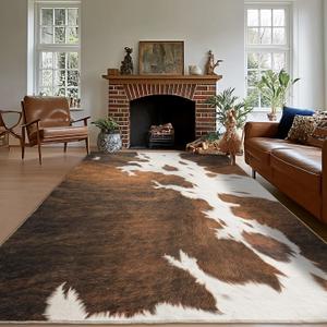 Cowhide Rug Area Rugs for Living Room, 6x9 Cow Print Rug Machine Washable for Bedroom Dining Room Western Home Decor Non-Slip Low Pile Indoor Floor Carpet